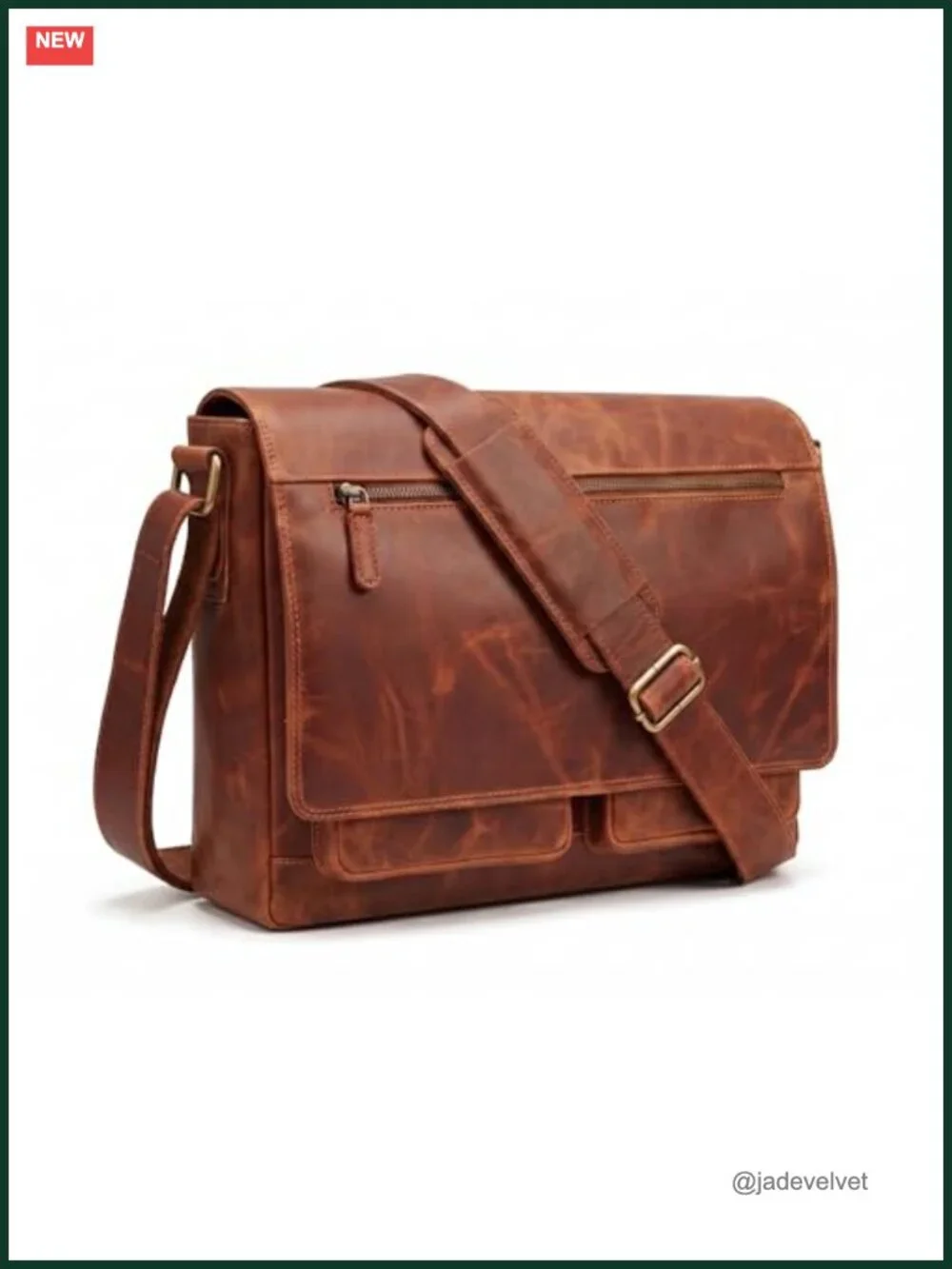 Full Grain Leather Laptop Messenger Bag Padded Compartment